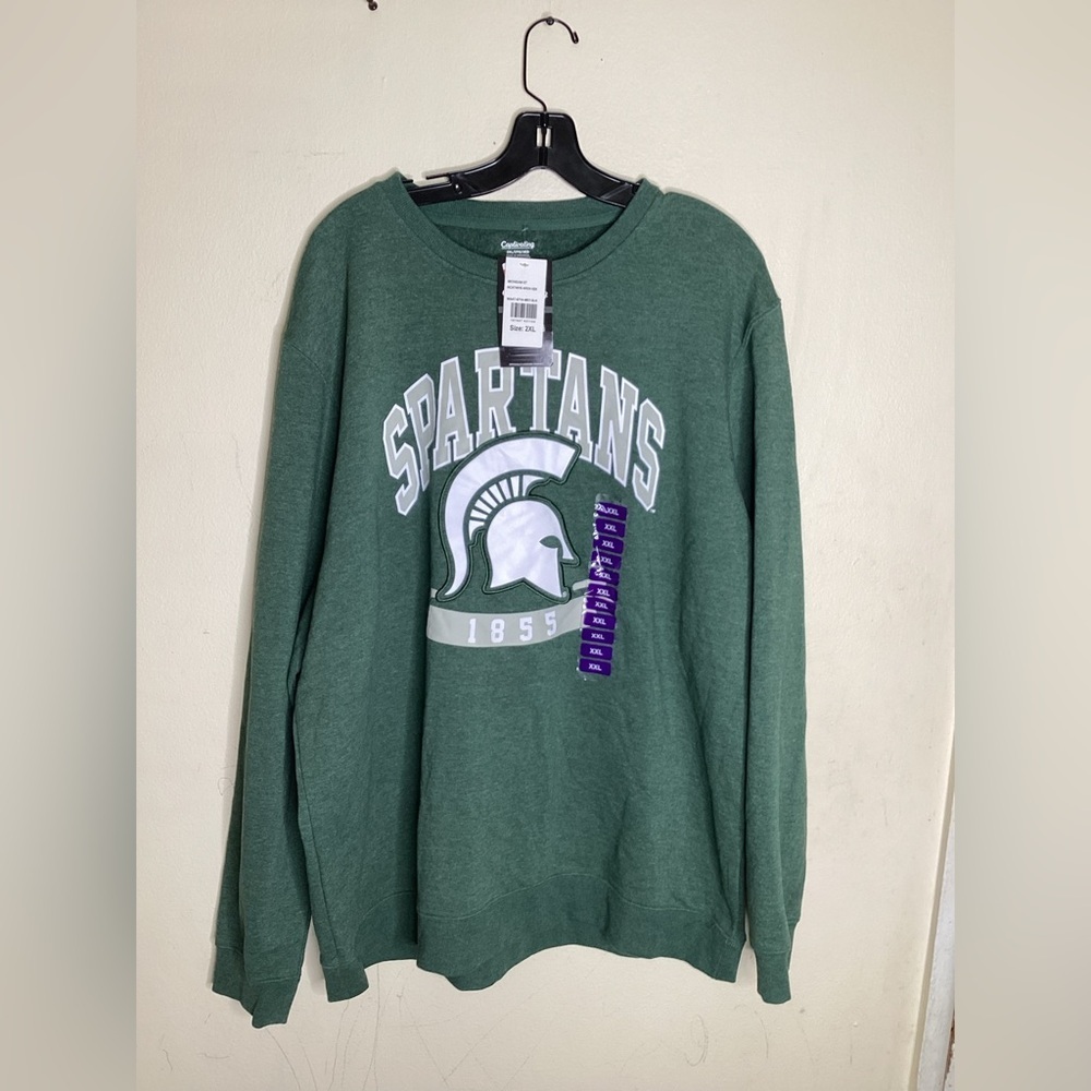 Michigan State Spartans Embroidered Sweatshirt Adult Green MSU Top of World